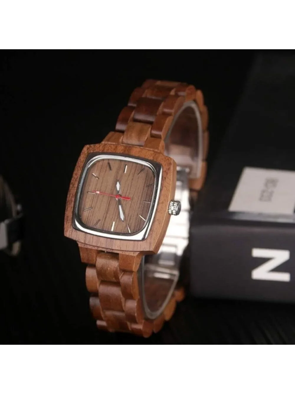 Men's Chocolaty Brown Classic Handmade Square Bamboo Analog Quartz Wooden Watch